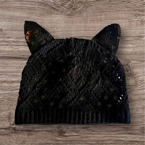 Justice Black Sequin Cat Ear Beanie Hat